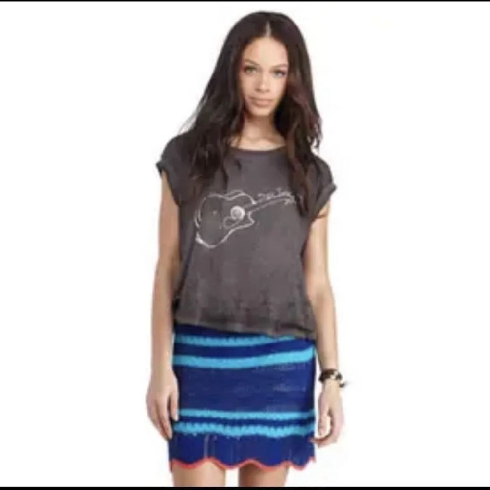 Rachel Roy x Seu Jorge Isabeli Size Small Crochet Mini Skirt Blue Aqua Striped